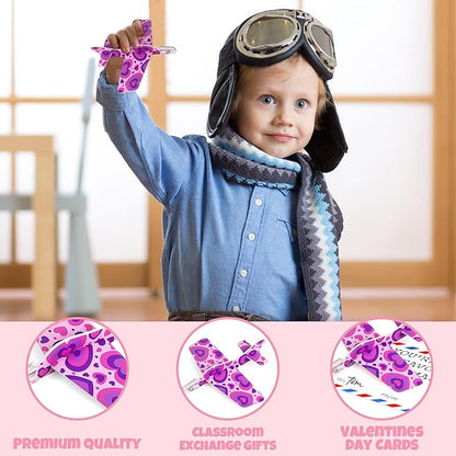 Valentines Day Cards for Kids - 28 Pack Airplane Valentines Day Cards for Kids with Foam Airplanes, Valentines Gifts, Perfect School and Classroom Valentines Day Exchange Gifts