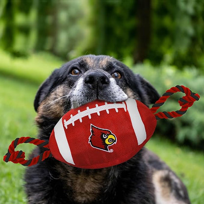 Pets First NCAA Louisville Cardinals Football Dog Toy, Tough Quality Nylon Materials, Strong Pull Ropes, Inner Squeaker, Collegiate Team Color