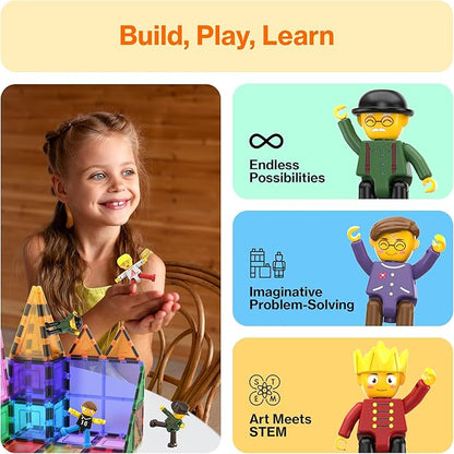 PicassoTiles Magnetic Figures 8 Piece Character Action Figure Toddler Toy Set Magnet Expansion Variety Pack Play People Add-ons STEM Learning Kit Pretend Playset for Construction Building Block PTA03