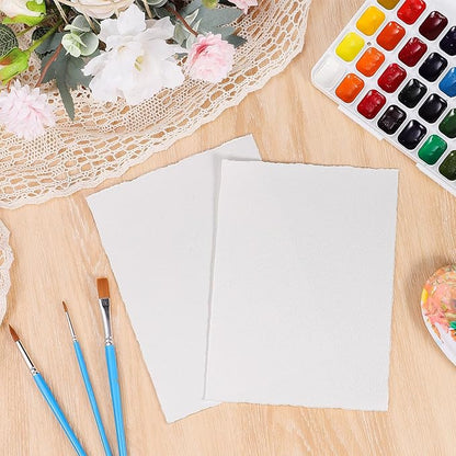 50 Sheets Watercolor Paper 6 x 8inch, 300 GSM Deckled Edge Paper Rough/Textured Handmade Paper Cotton Paper for Watercolors, Wedding Invitations, Cards, Crafts