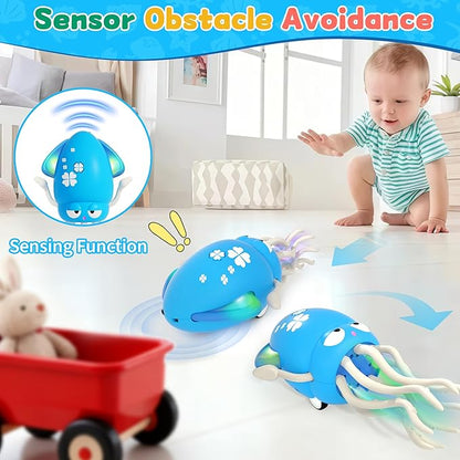 Electric Dancing Octopus Light Music Suitable for 12-18 Months Old Baby Toys, Kid Crawling Squid Toys Suitable for Toddler Tummy Time, Christmas Birthday Gifts for 1 2 3 4 5 6 Year Old Boy (Blue)