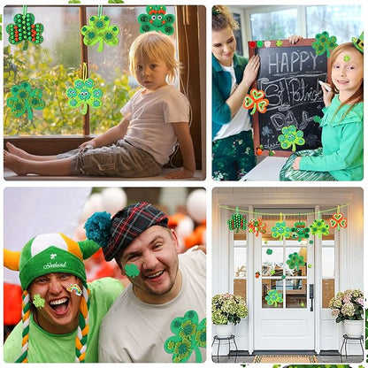 JULBEAR St. Patrick's Day Foam Stickers Crafts for Kids, 790Pcs Foam Shamrock Craft Kit with Shamrock Self-Adhesive Glitter Stickers for Saint Patricks Party Favors Classroom Activity Decorations