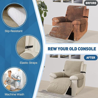 Easehomey 100% Waterproof Recliner Chair Covers,Non-Slip Recliner Covers that Stay in Place with Two Pocket Elastic Straps Washable Reclining Chair Cover Furniture Protector for Kids,Pets(Khahi,23.6")