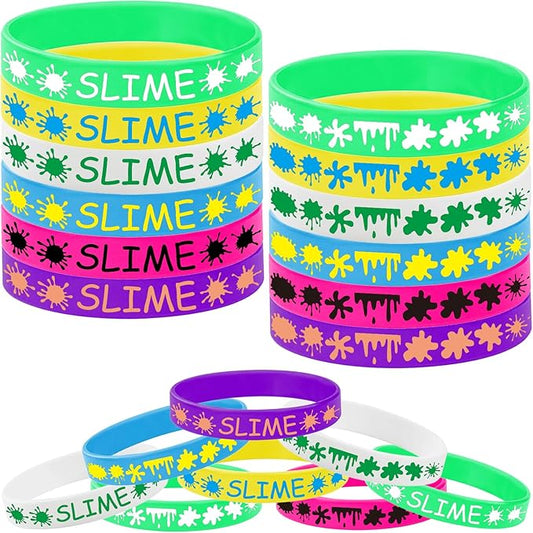 24PCS Slime Rubber Bracelet Party Favors -Rainbow Slime Themed Silicone Wristbands Party Supplies Art Paint Birthday Baby Shower Party Decorations