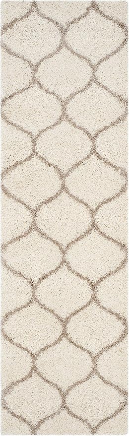 SAFAVIEH Hudson Shag Collection Runner Rug - 2'3" x 20', Ivory & Beige, Trellis Design, Non-Shedding & Easy Care, 2-inch Thick Ideal for High Traffic Areas in Living Room, Bedroom (SGH280D)