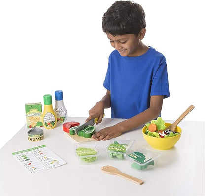 Melissa & Doug Slice and Toss Salad Play Set – 52 Wooden and Felt Pieces , Green - Pretend Food, Kitchen Accessories For Kids Ages 3+