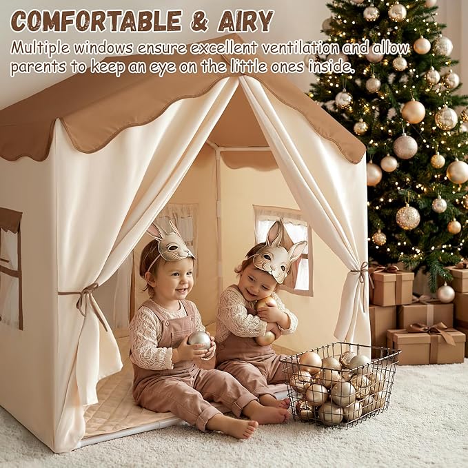Kids Play Tent with Double Door Children's Playhouse Tents - Portable Fantasy Adventure Castle for Boys and Girls, Kids Tent with Mat, House Toys for Boys Girl Birthday, Christmas House Gift