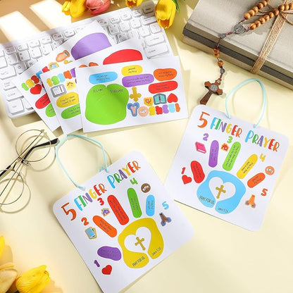 30 Sets Bible Crafts for Kids 5 Finger Prayer Handprint Craft DIY Christian Sunday School Arts Make Your Own Finger Prayer Gift for Religious Party Supplies Fun Home Activities
