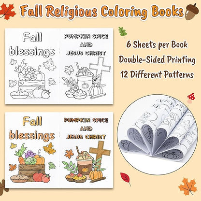 Dvbonike 24Pcs Fall Bible Coloring Books - Christian Religious DIY Color-in Pages Booklet Bulk Drawing Thanksgiving Autumn Activity Party Supplies for School Classroom Rewards Artwork Gift for Kids