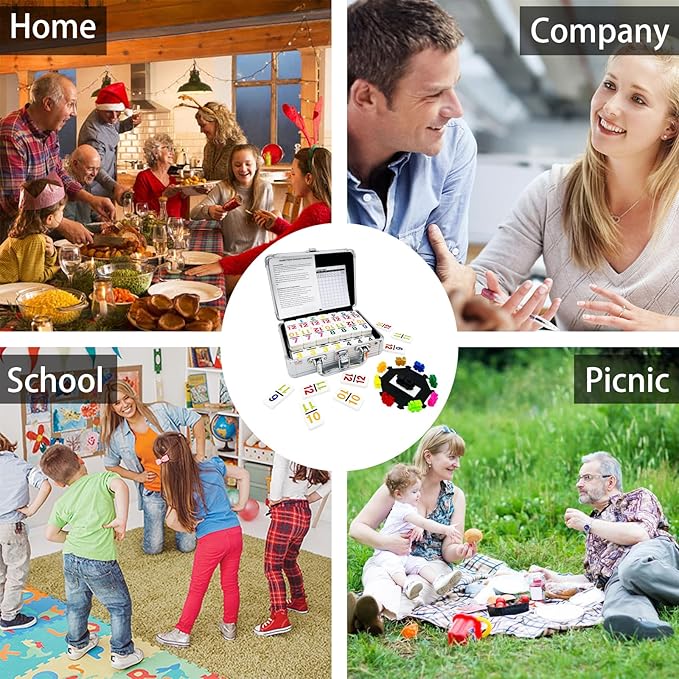 Mexican Train Dominoes with Numbers, Color Double 12 Numerical Domine Set for Adults and Family, Classic 91 Tiles Board Grame with Aluminym Case