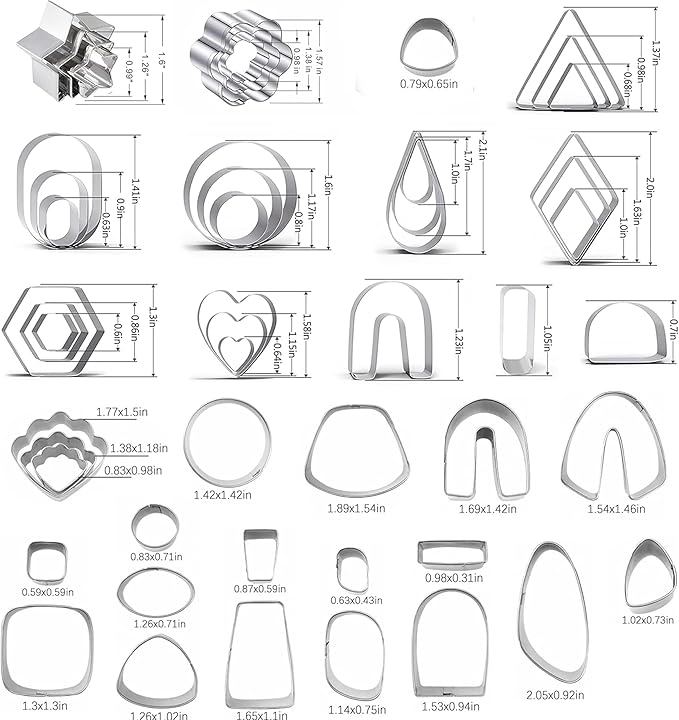 60 Pcs Clay Tools Set,Polymer Clay Earring Making Kit, 51 Shapes Stainless Steel Clay Cutters with 8 Circle Shape Cutters 1 Clay Letter Stamp Jewelry Making Sculpting Clay (60Pcs)