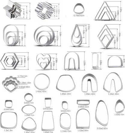 60 Pcs Clay Tools Set,Polymer Clay Earring Making Kit, 51 Shapes Stainless Steel Clay Cutters with 8 Circle Shape Cutters 1 Clay Letter Stamp Jewelry Making Sculpting Clay (60Pcs)