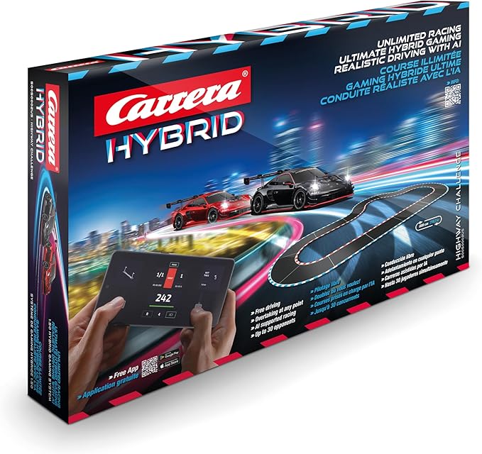 Carrera Hybrid Highway Challenge - Racing Fun of The New Generation - Legendary Porsche 911 GT3 R in 1:50 Scale - Hybrid Technology with AI Support - Control via Smartphone App