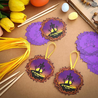 Liliful 60 Set Easter Crafts for Kids Religious Easter Cross Scratch Cards Colorful Scratch with 30 Wooden Scratch Tools Purple Crown of Thorns Crafts Kit for Kids Sunday School Holy Week Crafts