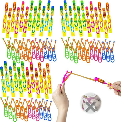 72 Pcs Slingshot Outdoor Toys,Glow in The Dark Party Supplies Toys Rocket with Launcher,Glow Sticks Easter Basket Stuffers Birthday Party Favors for Kids 4-8-12 Bulk Toys