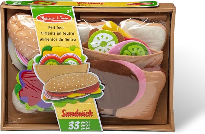 Melissa & Doug Felt Food Sandwich Play Food Set (33 pcs) - Felt Sandwich Play Set For Kids Kitchen, Pretend Play Sandwich, Felt Sandwich Toy For Toddlers Kids Ages 2+,Orange