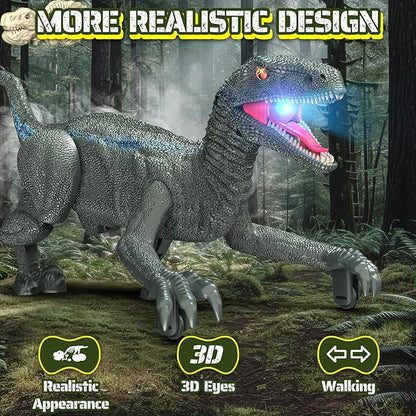Remote Control Dinosaur, Realistic Dinosaur Toys for Kids, 2.4GHZ, Walking,Rechargeable, 3D Eyes, 3 Sound Effects, Demo Function, Jurassic Toys for Christmas, Kids 3-5 3+