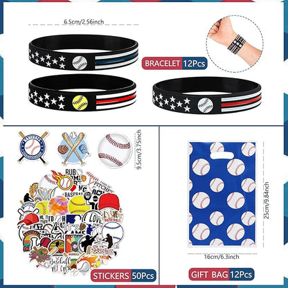Baseball Party Favors,98 Pcs Baseball Themed Party Supplies For Kids With Goodie Bags,Bracelets,Brooches,Keychain,Stickers For Boys Team Gifts Birthday Decorations Classroom Rewards Stuffers