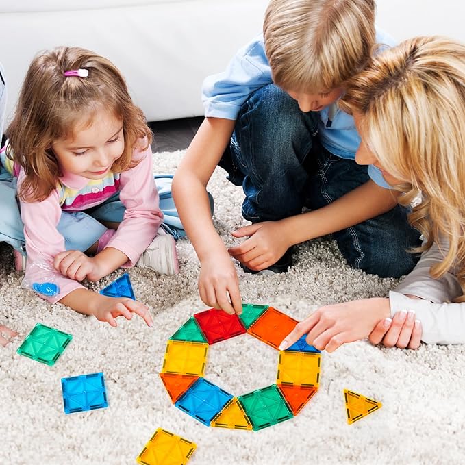FNJO Magnetic Tiles, 64 PCS Magnetic Building Blocks, Magnets Building Set, STEM Toys for Kids Boys and Girls Creative and Inspirational