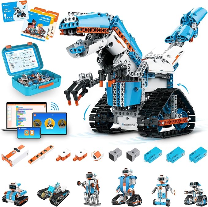 WhalesBot E7 Pro 12-in-1 STEM Coding Robot Kit for Kids 8-12, 637-Piece Building Set with Scratch Programming, Interactive Books & 3D APP Guidance – Ideal Educational Toy for Boys & Girls