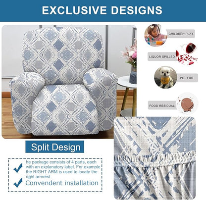 NILUOH Recliner Covers 4-Pieces Stretch Lazy Boy Recliner Chair Covers with Pocket Floral Pattern Reclining Slipcovers Soft Sofa Slipcover Furniture Protector for Pets Kids (Recliner, Pattern 55)
