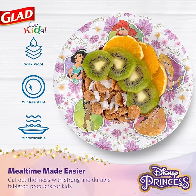 Glad for Kids Disney Princess 12oz Paper Bowls Disney Princess Paper Bowls, Kids Bowls, Kid-Friendly Paper Bowls for Everyday Use, 12oz Paper Bowls, 40 Count - 8 Pack