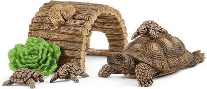 Schleich Wild Life 6-Piece Tortoise Toy Figure with Hatchlings and Turtle Home Playset for Kids Ages 3-8, Brown