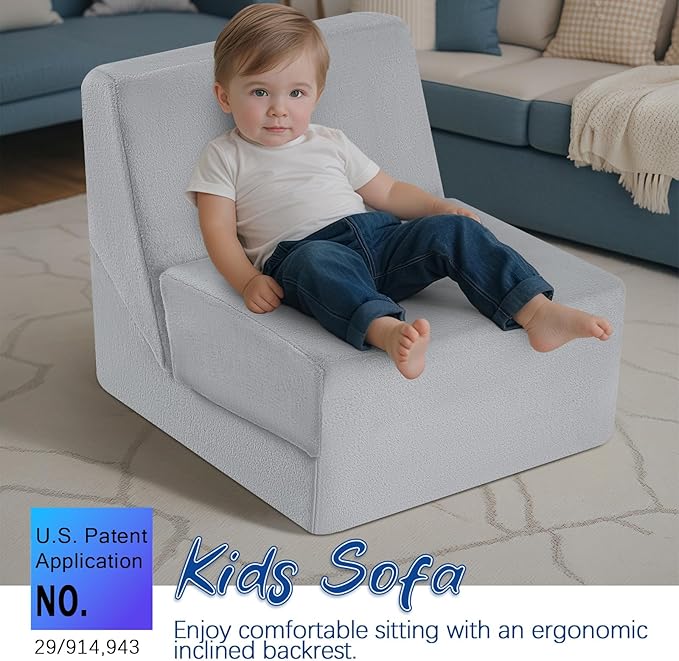 MeMoreCool Toddler Couch Fold Out Sofa Bed, Kids Lounge Chair Foldable Floor Lounger, 3-in-1 Folding Children Chair Bed, Pull Out Recliner for Toddlers 1-3, Grey