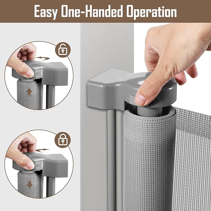 185 Inch Extra Wide Retractable Baby Gate Retractable Gate Outdoor Long Baby Gates Indoor Extra Long Dog Gate Extra Wide Baby Gates for Large Openings, Mesh Baby Gate Retractable Gates for Dogs, Gray