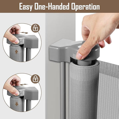 185 Inch Extra Wide Retractable Baby Gate Retractable Gate Outdoor Long Baby Gates Indoor Extra Long Dog Gate Extra Wide Baby Gates for Large Openings, Mesh Baby Gate Retractable Gates for Dogs, Gray