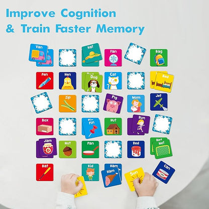 Hebayy CVC Word Matching Game, 72 PCS CVC Words Memory Matching Cards for Toddlers 36 Pairs Memory Cards Educational Toys for Preschool Boys & Girls 4 5 6 Years Old