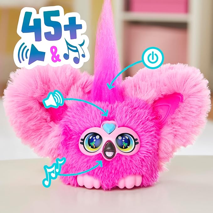 Furby Furblets Flo-Flo Mini Friend, Electronic Plush Toys, Pink Flamingo, Speaks Furbish & Plays Music, Series 5, Easter Basket Stuffers, Ages 6+