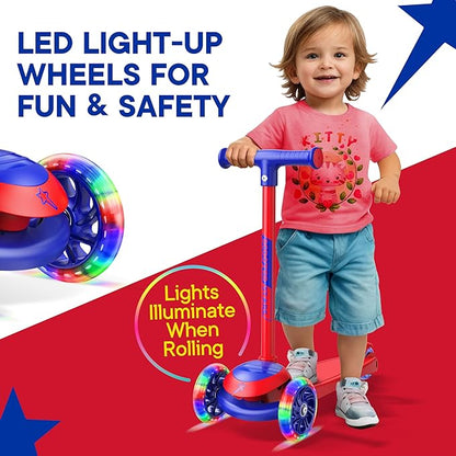 3 Wheel Scooter for Kids, Smooth Light Up LED Front Wheels, Wide Anti Slip Deck, Rear Foot Brake, Easy Lean to Steer Maneuvering, Indoor & Outdoor Ride On Toys for Ages 2 Up,