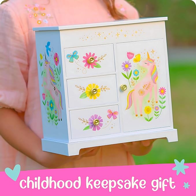 Unicorn Musical Jewelry Box for Girls - Unicorn Toys for Girls Age 4-6 - Kids Jewelry Box with Drawers - 9 x 5 x 9.3 in