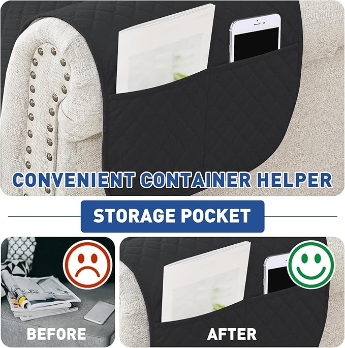 XINEAGE Loveseat Sofa Cover Waterproof Couch Covers for 2 Cushion Couch, Soft Washable Slipcover with Pockets & Non-Slip Elastic Straps, Thick Furniture Protector (Loveseat, Black)