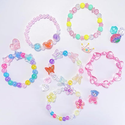 12 PCS Kids Bracelets for Girls Jewelry Little Girl Beaded Bracelets Flower Butterfly LOVE Letter Pink Princess Pretend Play Easter Christmas Birthday Gift