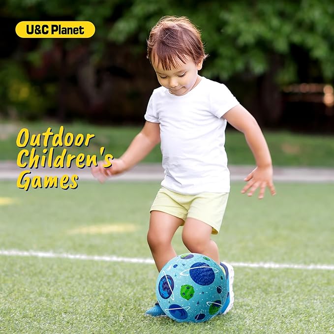U&C Planet Playground Balls for Toddlers 1-3, 2 Pack 6 inch 8.5 inch Kickball for Kids Outdoor Indoor, Catoon Rubber Balls with Pump, Child Gift for Boys Girls 1-3 3-5 5-10