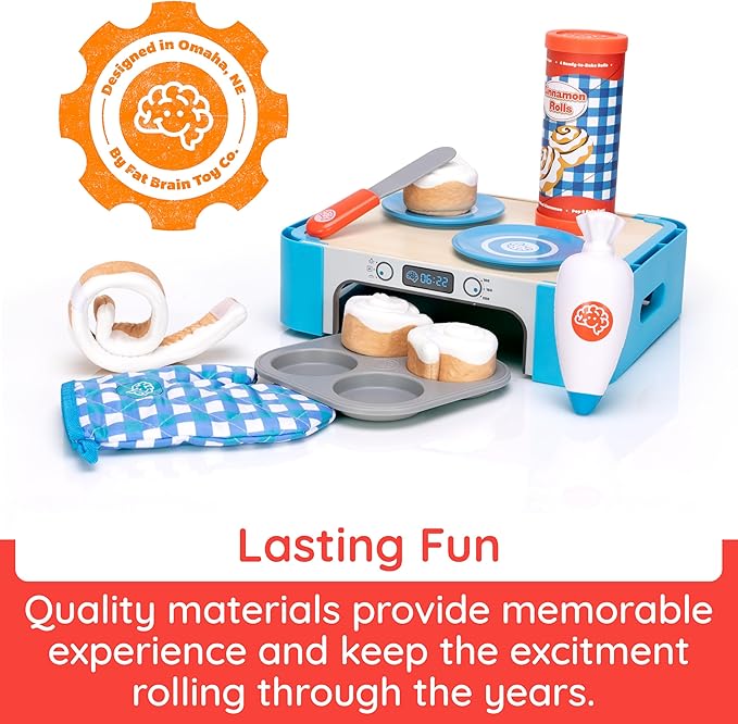 Fat Brain Toys Pretendables Cinnamon Roll Set, Pretend Play Food, Play Food Sets for Kids Kitchen, Imaginative Play Kitchen Food for Ages 3 to 7