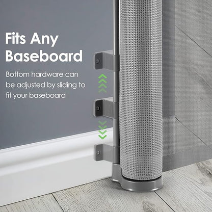 90 Inch Extra Wide Retractable Baby Gate Gates for Doorways Extra Long Baby Gate for Wide Openings Extra Large Dog Gate Indoor Outdoor Pet Gates for Dogs Long Gates for Kids or Pets, Gray