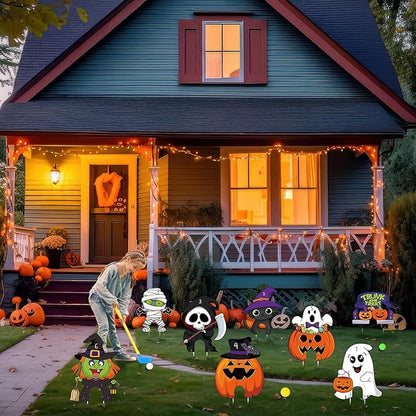 8Pcs Halloween Mini Golf Game Set, Halloween Yard Sign Games for Kids Party, Mini Golf Toy Game Include Clubs Balls Yard Sign Holes for Halloween Party Teens Golf Yard Lawn Indoor Outdoor Decorations