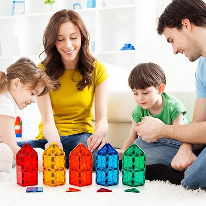 FNJO Magnetic Tiles, 64 PCS Magnetic Building Blocks, Magnets Building Set, STEM Toys for Kids Boys and Girls Creative and Inspirational