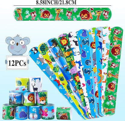 120pcs Jungle Safari Party Favors Set Stickers Keychains Rings Slap Bracelets Baby Shower Goodie Bag Fillers Jungle Safari Party Supplies Wild Theme Party Favors for Kids