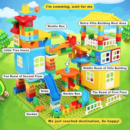 Marble Run Building Blocks, 179 Pcs Duplos Marble Run with 6 Balls, Big Building Toy Set Compatible Classic Blocks Maze Track, Marble Runs for Kids 4-8, Stem Marble Run Gifts for Boys and Girls