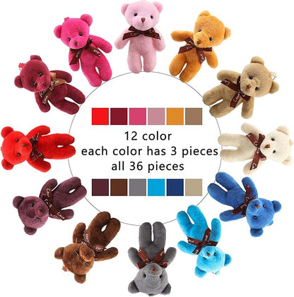 36 Packs 4.7 Inch Mini Teddy Bear Toy Plush Stuffed Bear Doll for Keychain Craft DIY Accessory Birthday Gifts Party Favors Supplies, 12 Colors