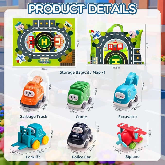 Big Cartoon Truck Car Toys for 1 Year Old Boy with Playmat/Storage Bag|Baby and Toddler Toys 12-18 Months & Age 1-2|1st Birthday Gift for Baby Toys 1 Year Old