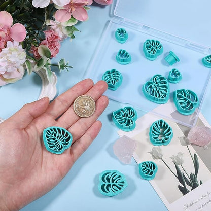 ORIGACH 14 Pcs Monstera Leaves Clay Cutters, Leaves Shape Tropical Plants Themed Polymer Clay Cutters for Earring Jewelry Making