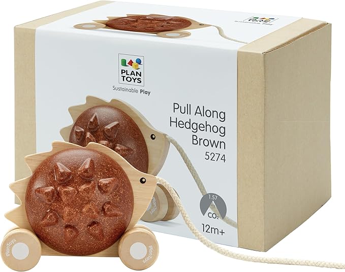 PlanToys® Wooden Pull Along Hedgehog | Montessori Pull Toy for Toddlers | Walking Toy with Sound, Early Learning, Balance & Coordination | Eco Friendly Wooden Toy