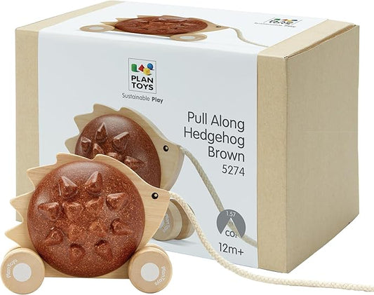 PlanToys® Wooden Pull Along Hedgehog | Montessori Pull Toy for Toddlers | Walking Toy with Sound, Early Learning, Balance & Coordination | Eco Friendly Wooden Toy