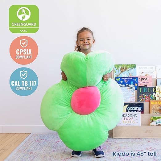 ECR4Kids SoftZone Flower Floor Pillow, Seating Cushion, Bright Green