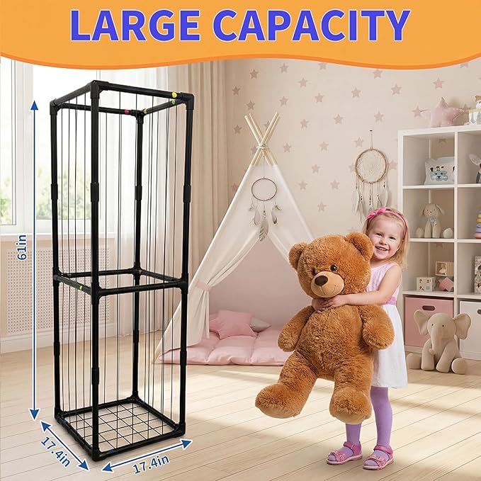 Stuffed Animal Storage, Kids Toy Zoo Storage Organizer with Elastic Band, Thicken PVC Tube Large Stuffed Animals Holder for Nursery Playroom Bedroom Room Furniture Plush Storage-Black